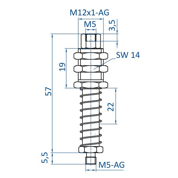 Fipa Spring leveler, travel = 20 mm, M5-male 50.122 - main